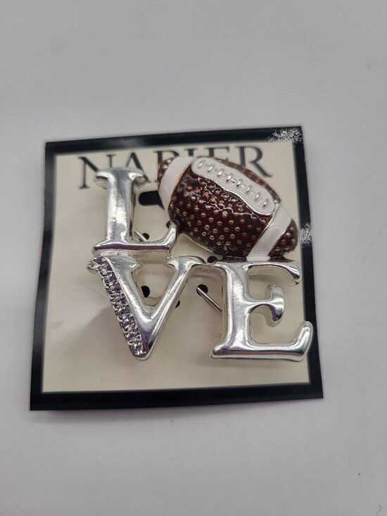 Napier Jewelry - NAPIER LOVE FOOTBALL Silver Tone Rhinestone Pin Brooch